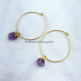 Amethyst earrings, Raw crystal earrings, February birthstone, Electroplated earrings, Boho earrings